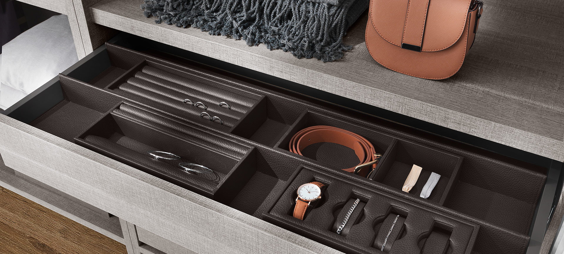 Excessories Genuine Leather Trays, Leather Drawer Organizer