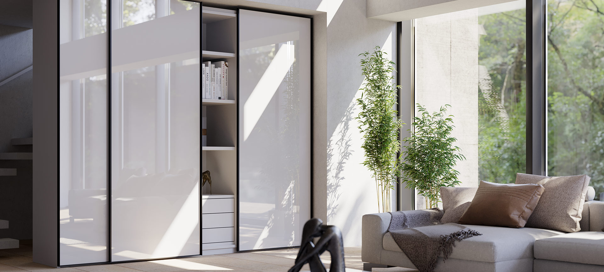 Sliding system for wardrobes with overlapping doors