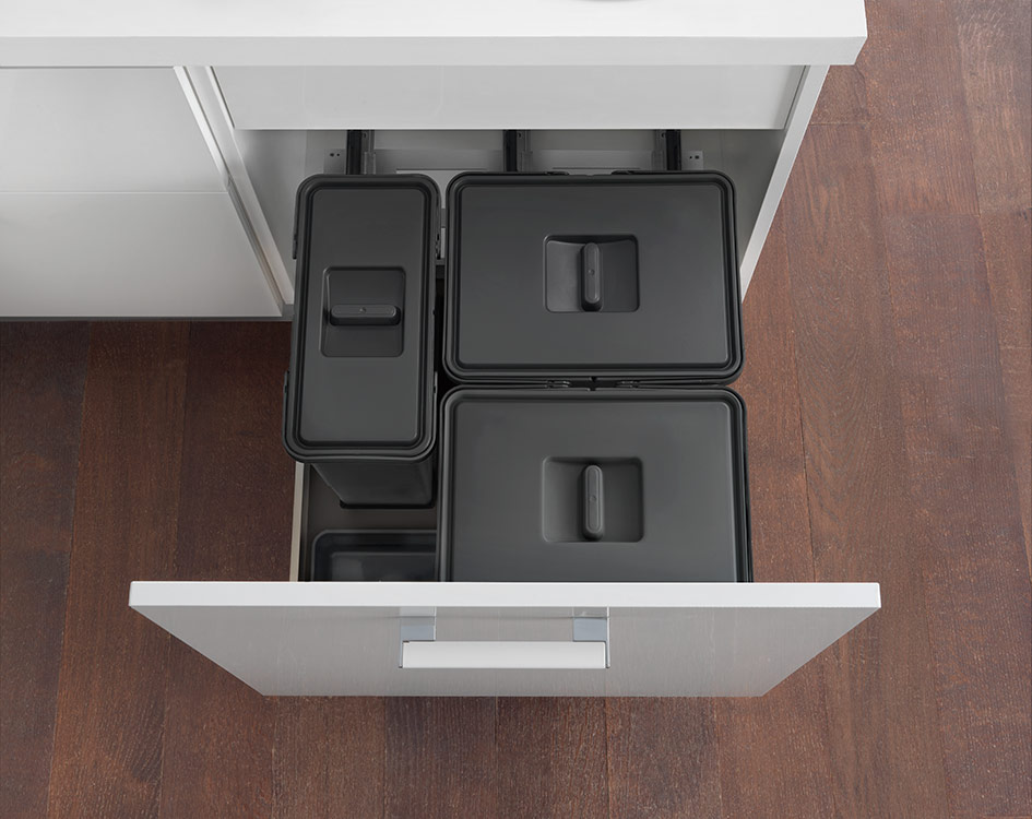 Emuca 8936023 Waste bins for drawer with cut-out base anthracite grey Height 266mm Cabinet of 90cm 